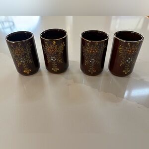 Vintage Moriage Japanese Redware Teacups-set of 4